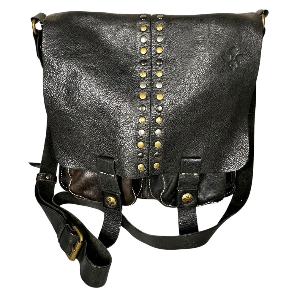 Patricia Nash Black Armeno Flap Crossbody Messenger Bag  Leather Studded